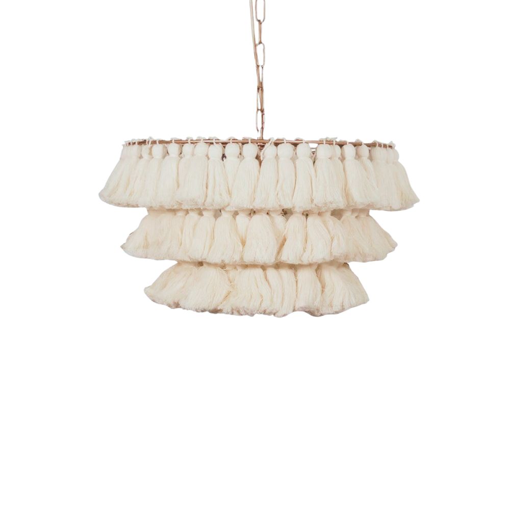 Boho Tiered Fringe Chandelier - Pink Tassel Chandelier for Living Room
