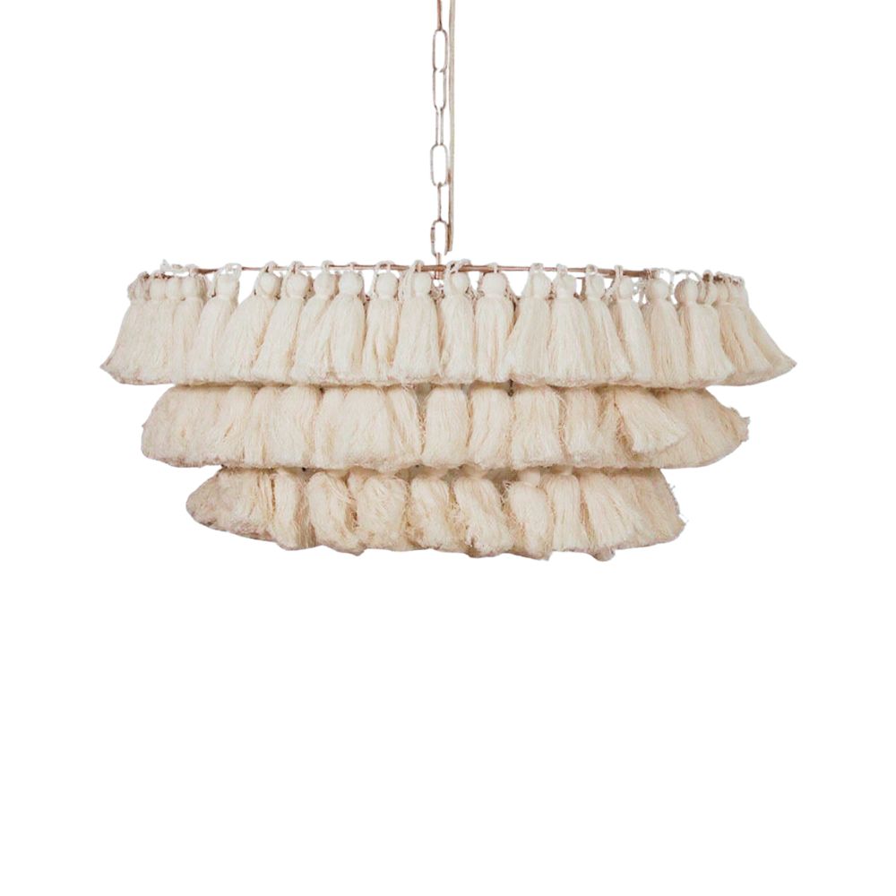 Boho Tiered Fringe Chandelier - Pink Tassel Chandelier for Living Room