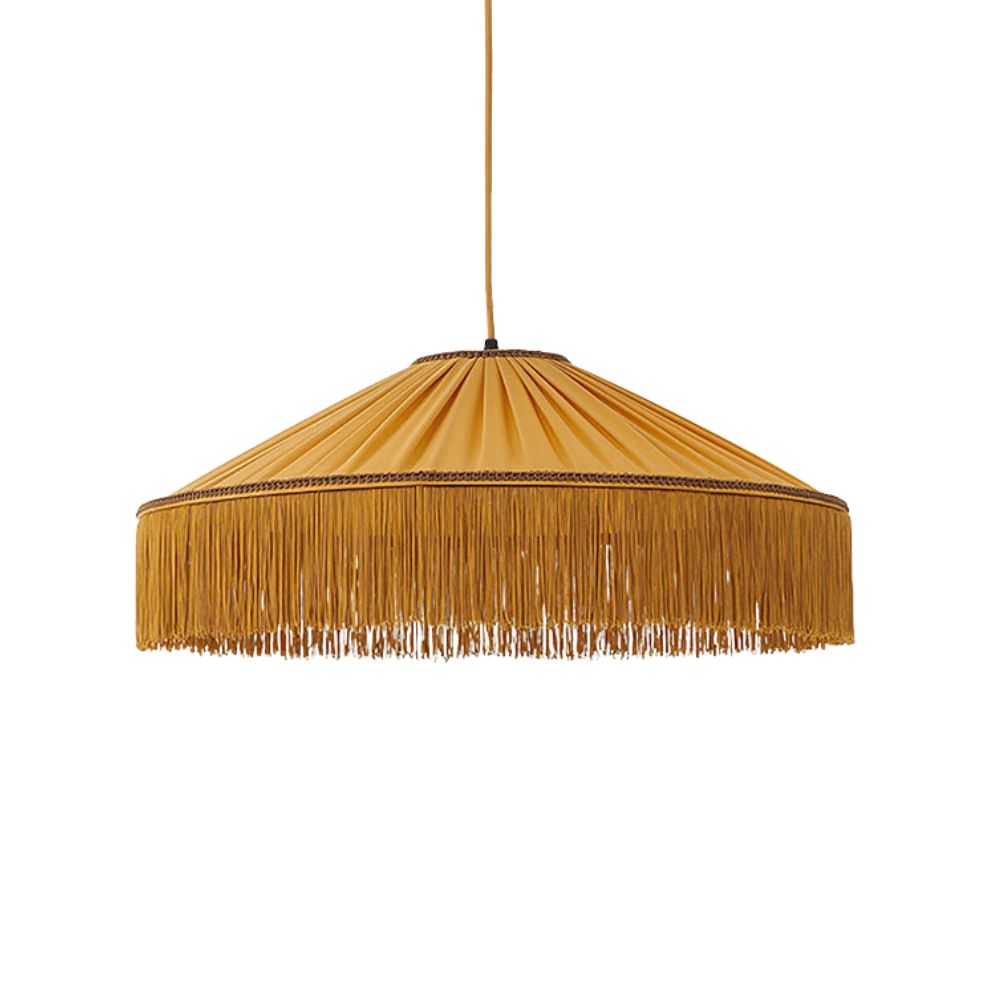 Boho Fringe Pendant Light - Round Pleated Fabric Lamp for Living Room