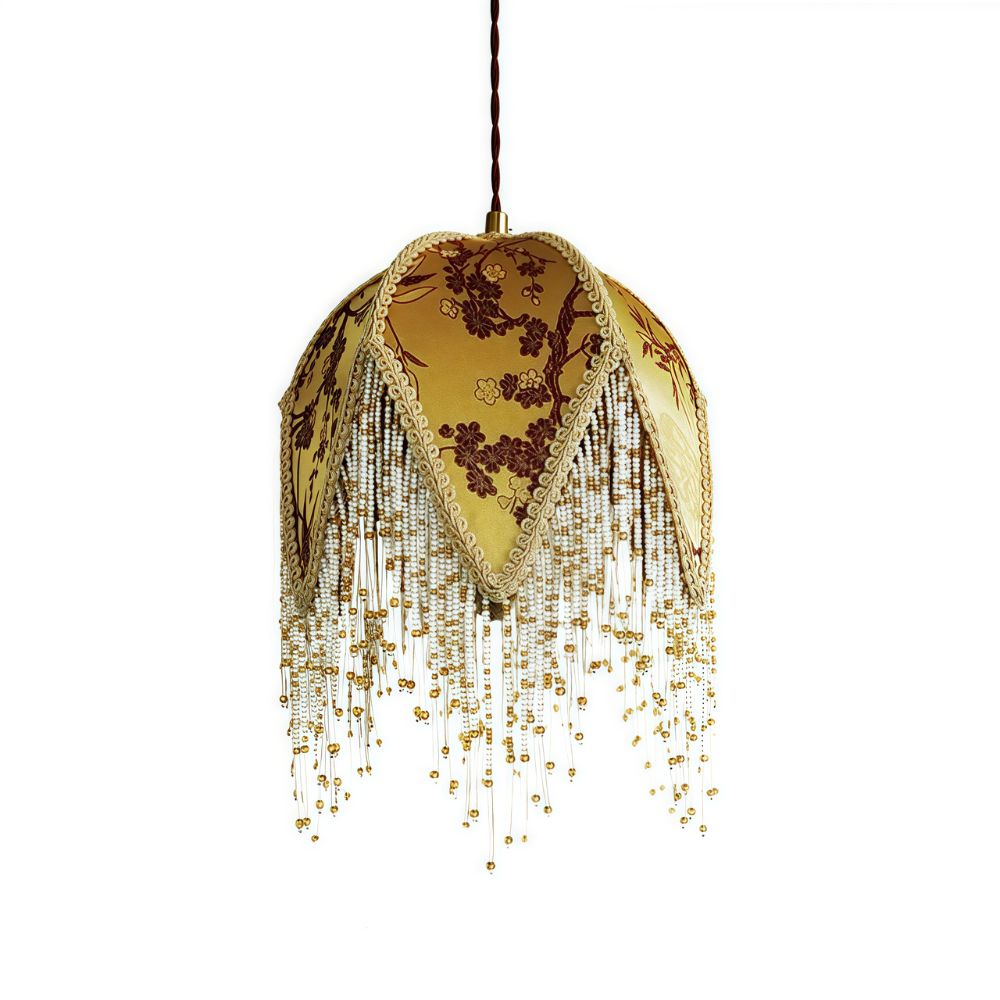 Retro Tassel Pendant Light - Colorful Angular Fabric Shade for Bedroom