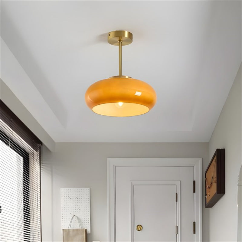Glass Disc Ceiling Light – Vintage Brass Bauhaus Fixture for Hallway