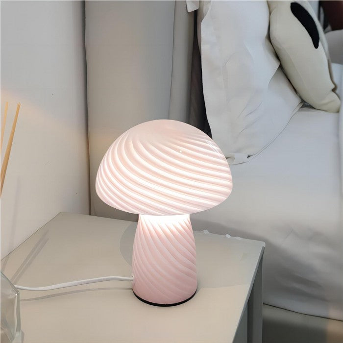 Mushroom Table Lamp – Designer Striped Glass Light for Cozy Spaces
