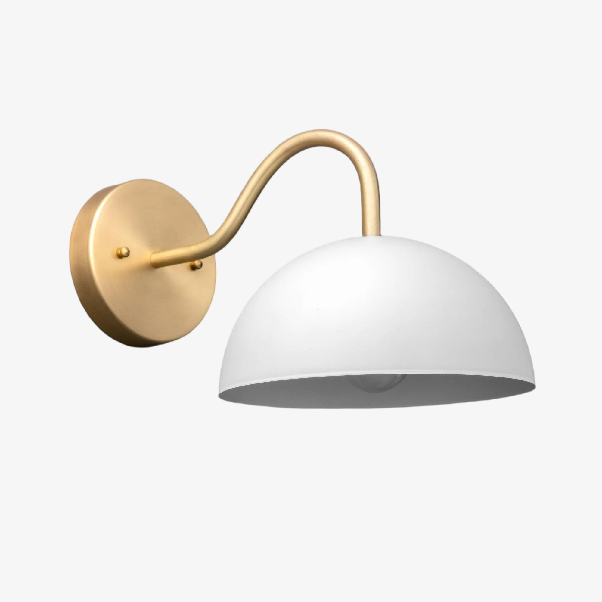 Curva Metal  Industrial Wall Sconce - Curved Brass Arm - Hammered Dome Light Fixture