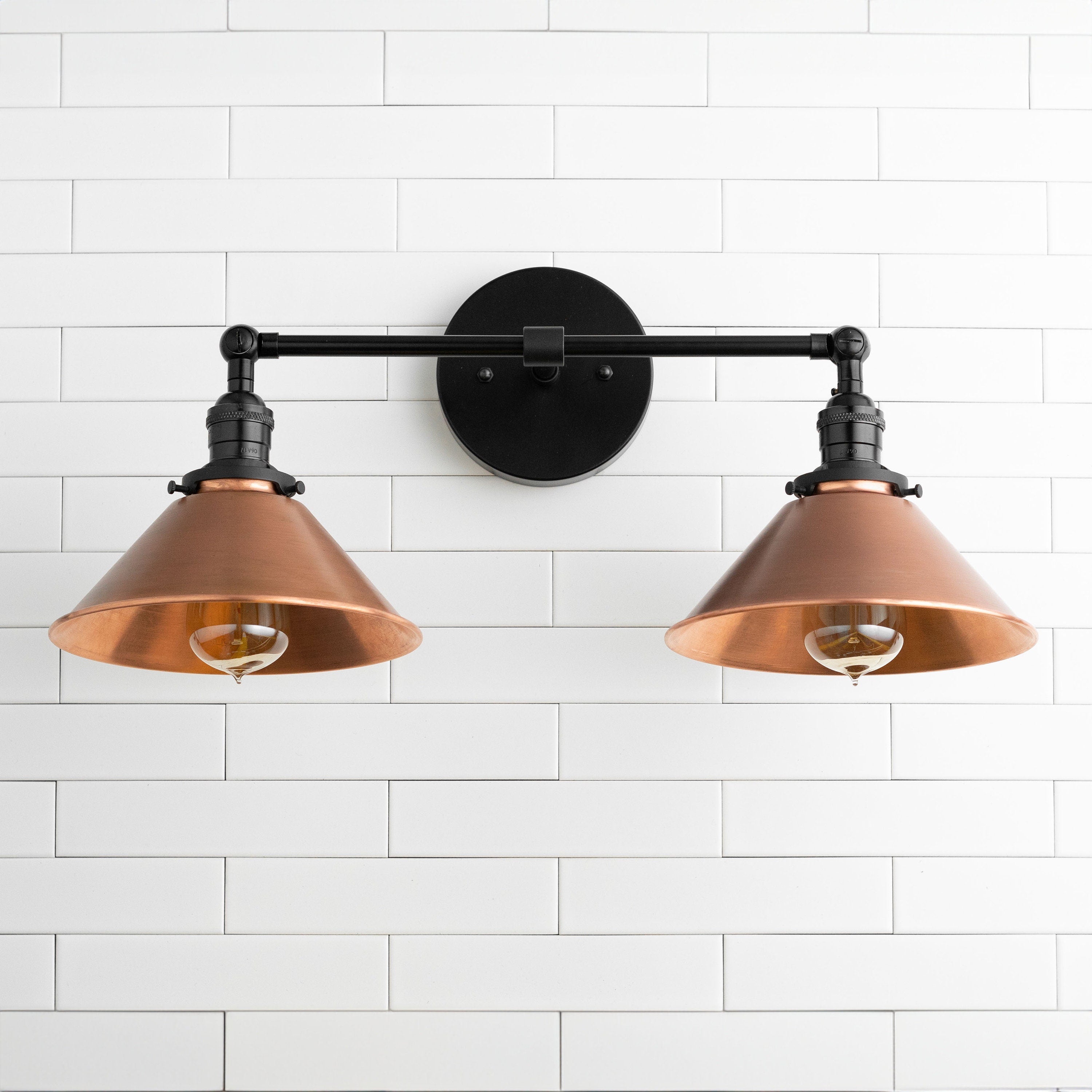 Conique Metal Industrial Wall Sconce with Dual Cone Shades - Vintage Metal Finish
