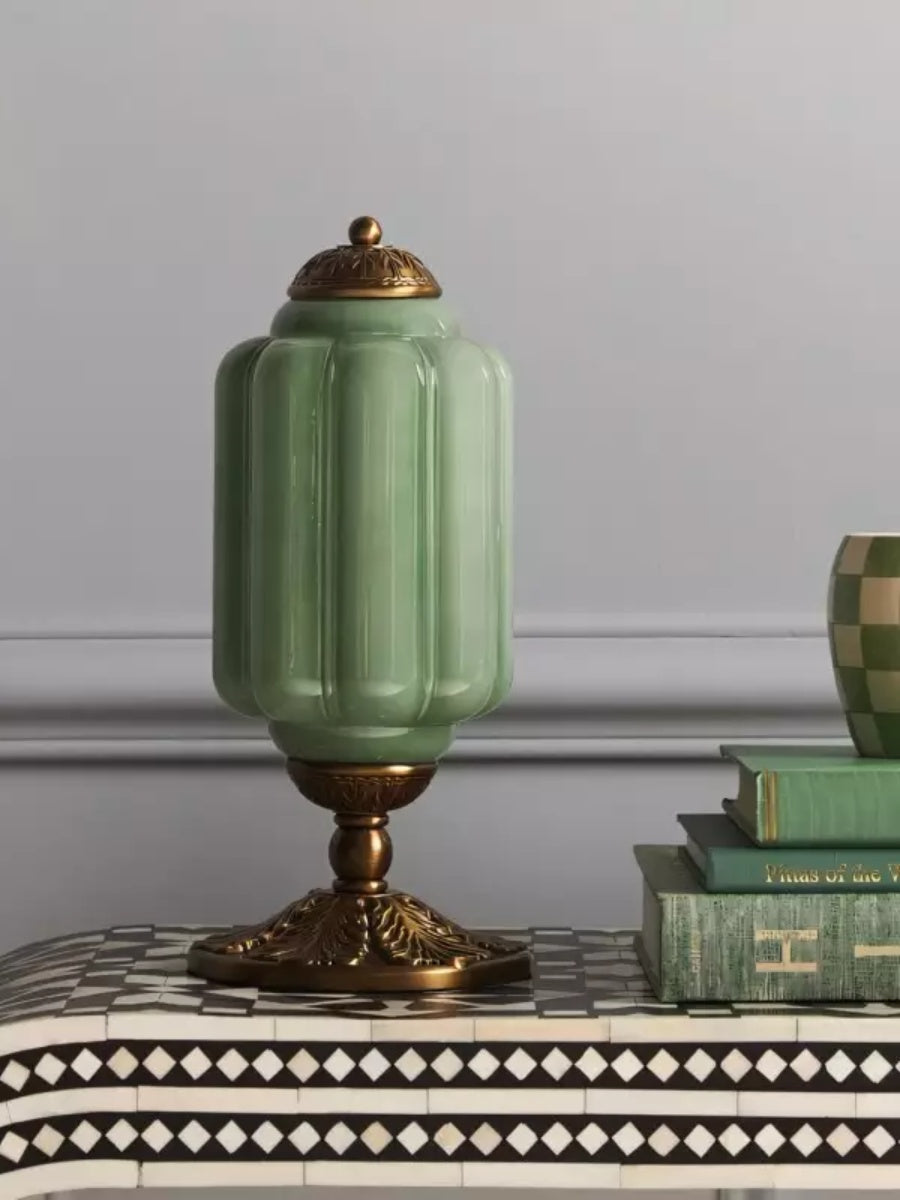 Vintage Green Glass LED Table Lamp