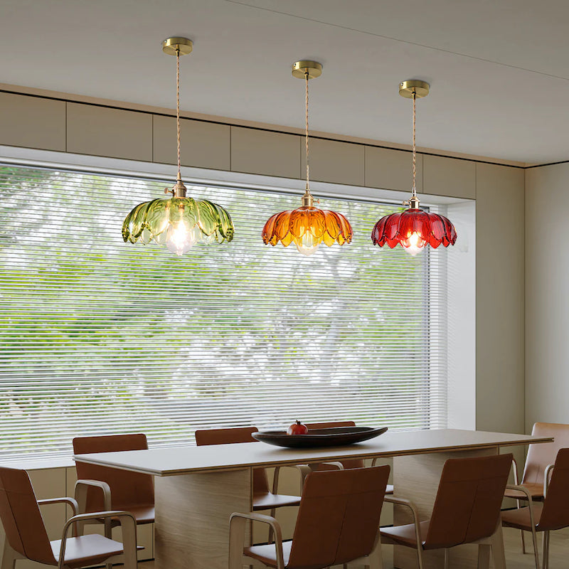 Glass Petal Pendant Lamp – Rustic Style Flower Design Light