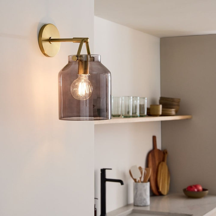 Applique murale minimaliste moderne en laiton et verre Hanton – Résistante à l'humidité pour salle de bain