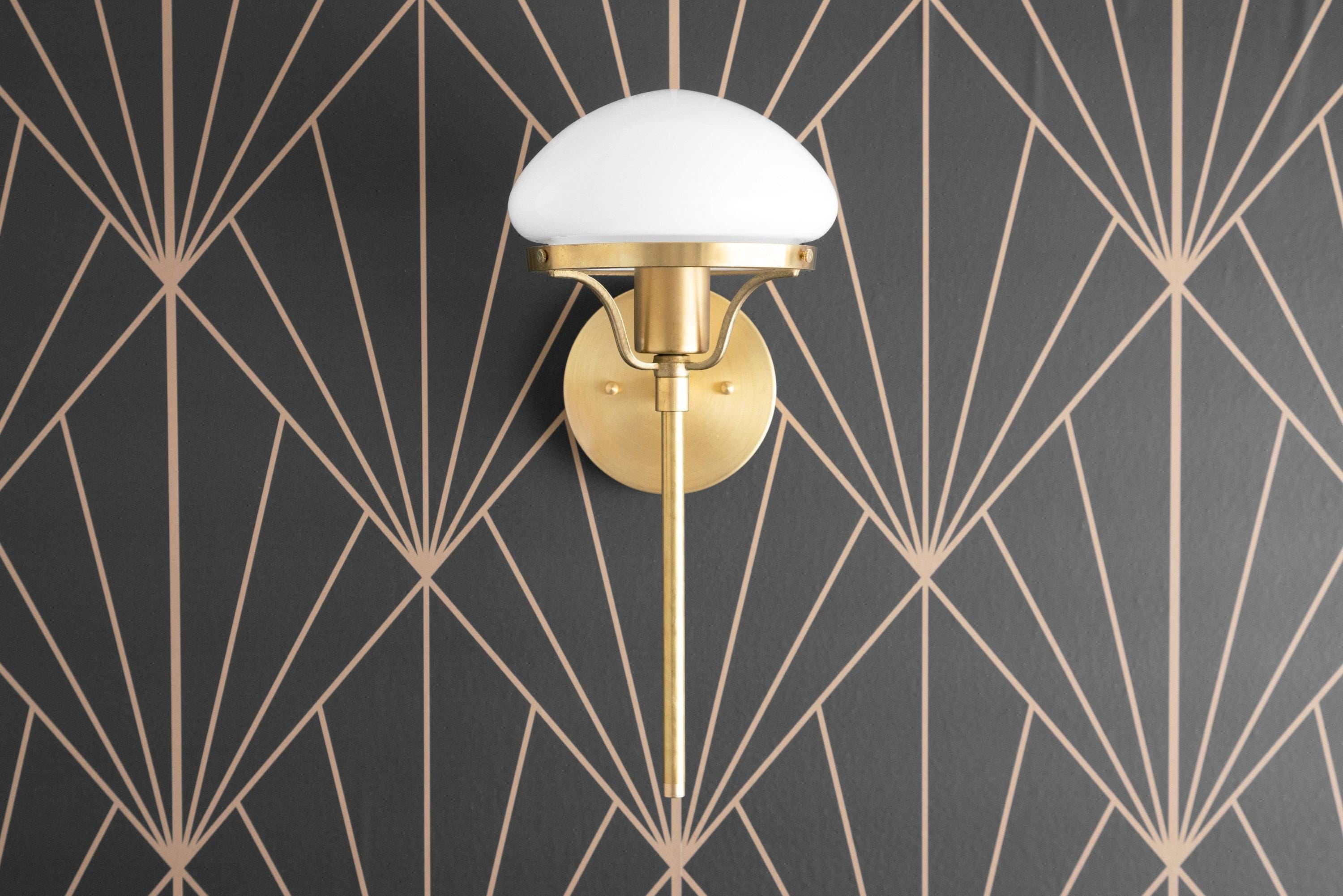 Ornato Luxe Modern Art Deco Wall Light - Opal Glass Globe Sconce - Brass or Black