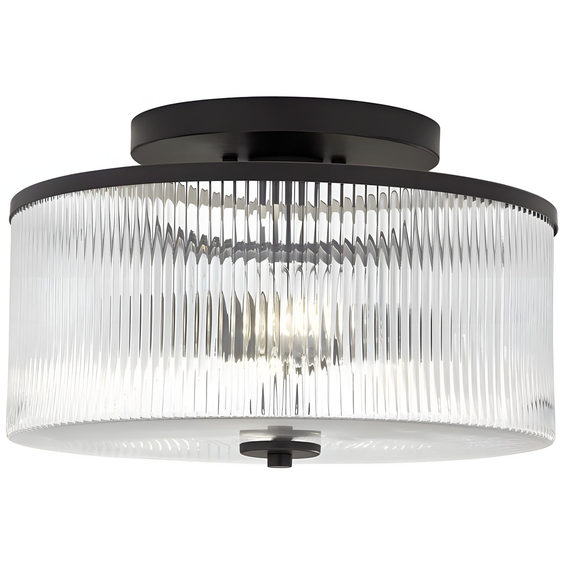Plafonnier tambour en verre rayé Claude Farmhouse - Suspension rétro