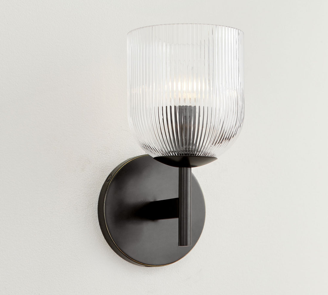Applique Bravira en verre strié – Applique murale en métal avec abat-jour en verre transparent