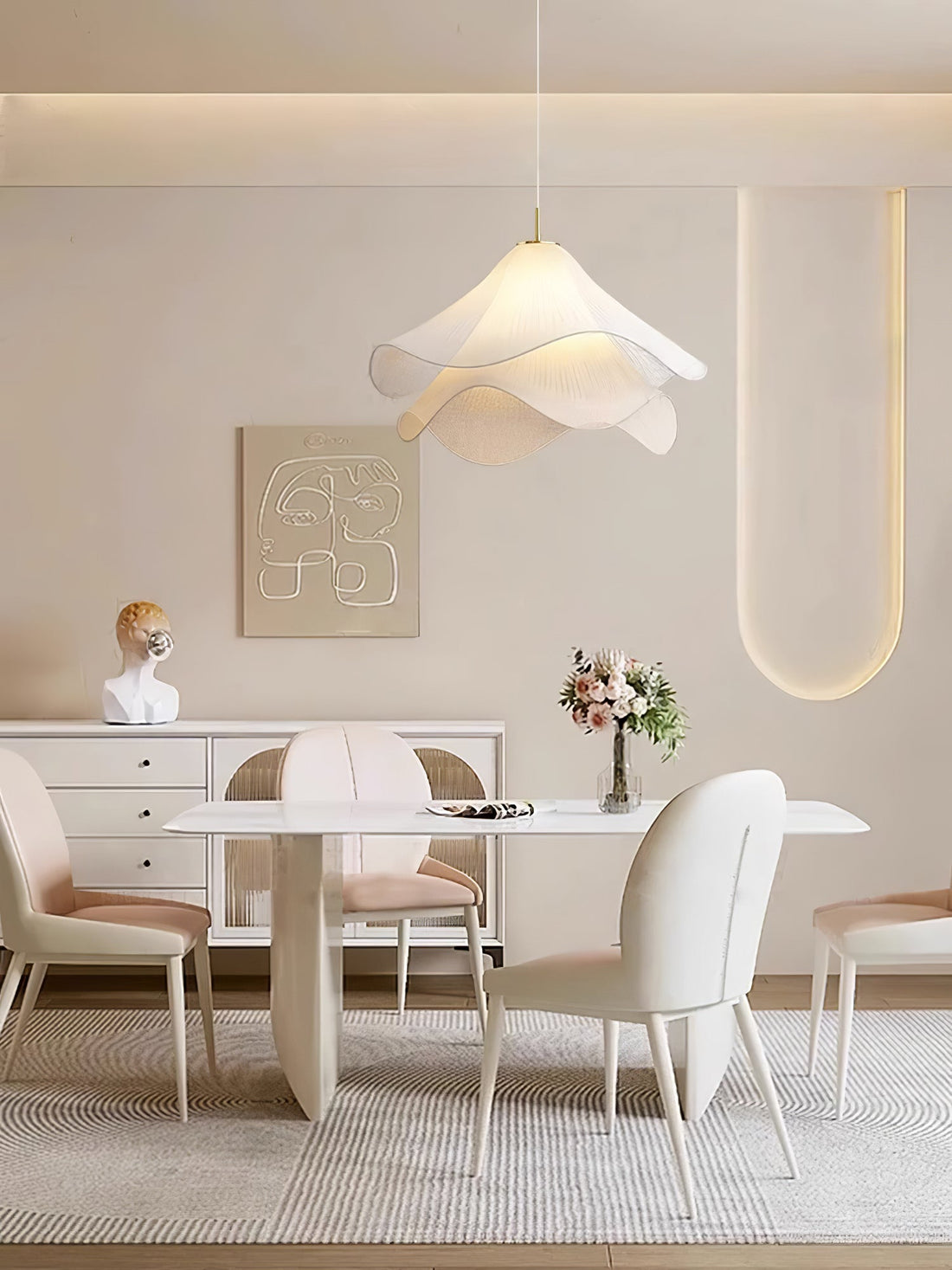 Ethereal Pleated Fabric Bloom Pendant Lamp - French Floral Design Fixture