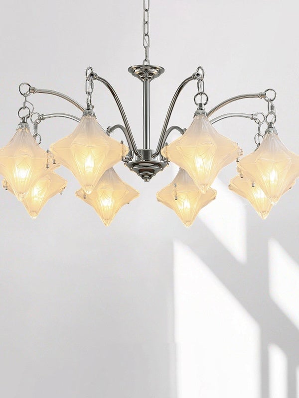 Art Deco Astris Star Chandelier -Frosted Glass Deco Fixture for Dining Room