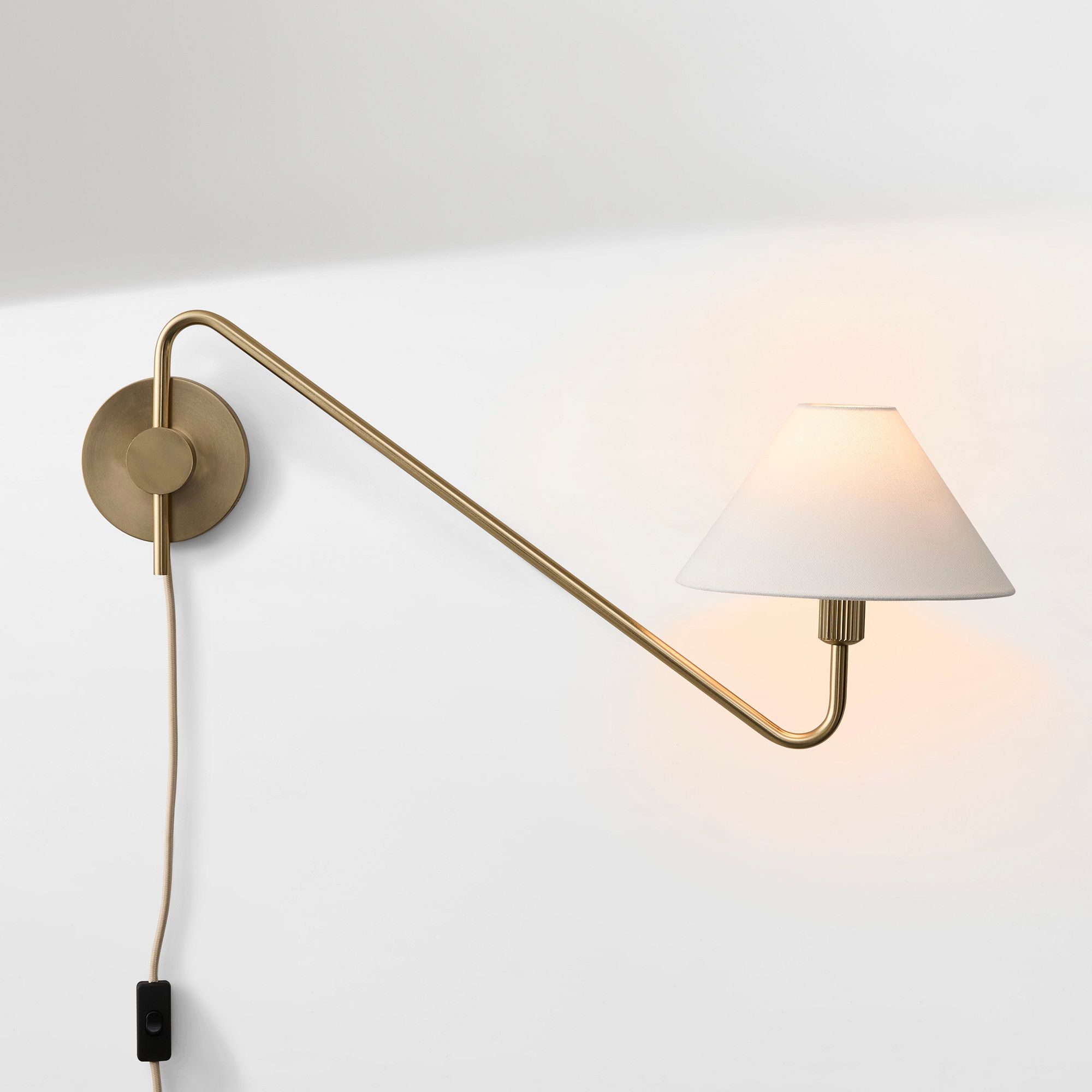Diora Champagne Bronze Sconce - Plug-In Adjustable Arm Linen Bedside Lamp