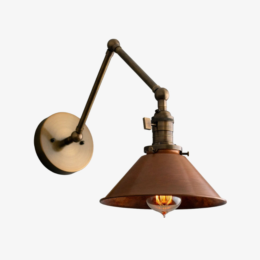 Conique Metal Industrial Wall Sconce with Adjustable Arm - Vintage Copper Cone Shade for Task Lighting