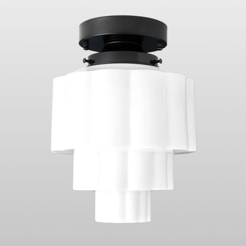 Geotower Glass Brass Ceiling Light – Art Deco Ribbed Globe Flush Mount