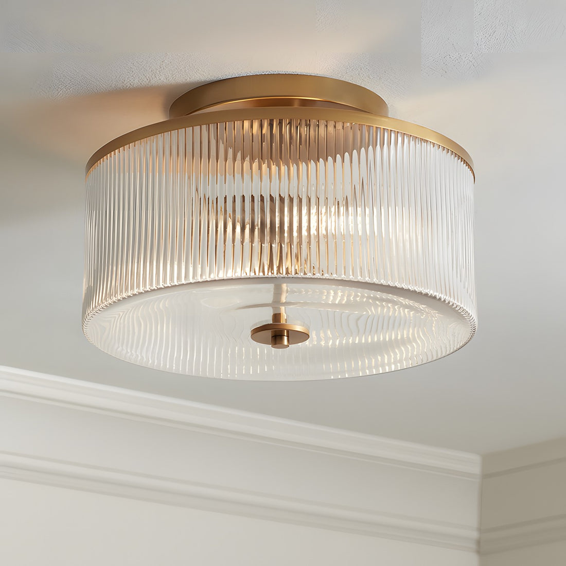 Plafonnier tambour en verre rayé Claude Farmhouse - Suspension rétro