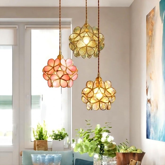 Retro Glass Flower Petal Pendant Lamp