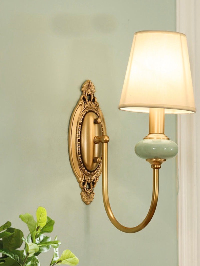 Classic Fabric Shade Sconce-Ceramic Wall Light for Hallway or Bedroom