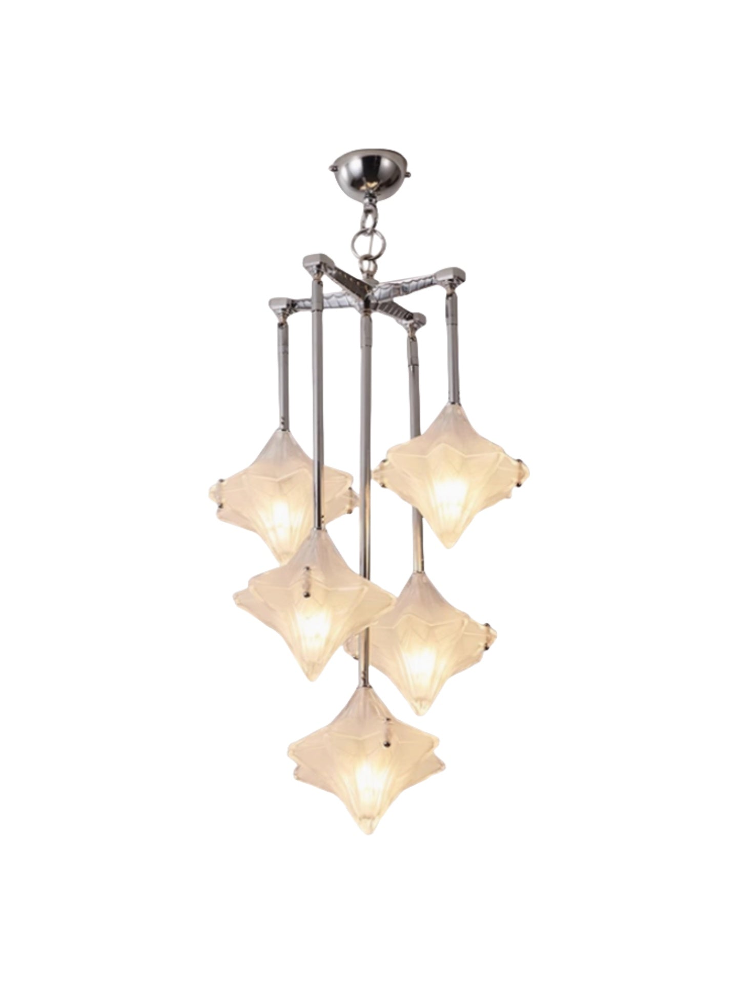 Art Deco Astris Star Chandelier -Frosted Glass Deco Fixture for Dining Room