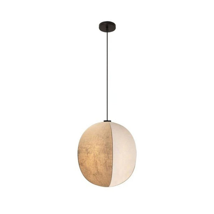 Suspension en soie beige – Lampe lanterne zen en tissu pour salon