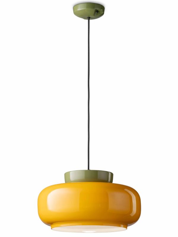 Ceramic and Glass Pendant Light - Disc Orb Maracanã - Bauhaus