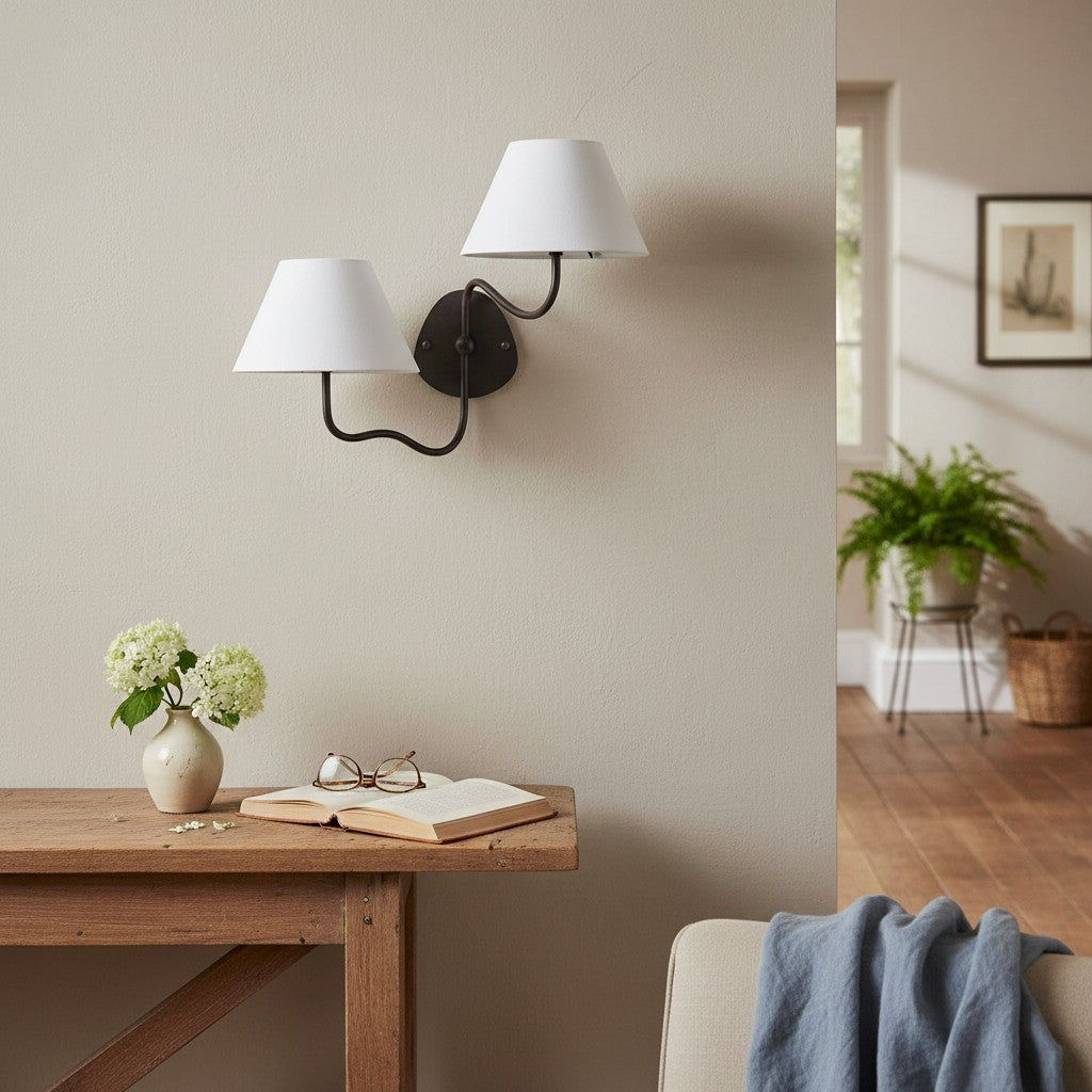 Kulo Fabric Wall Light-Modern Double Arm Linen Wall Sconce for Living Room