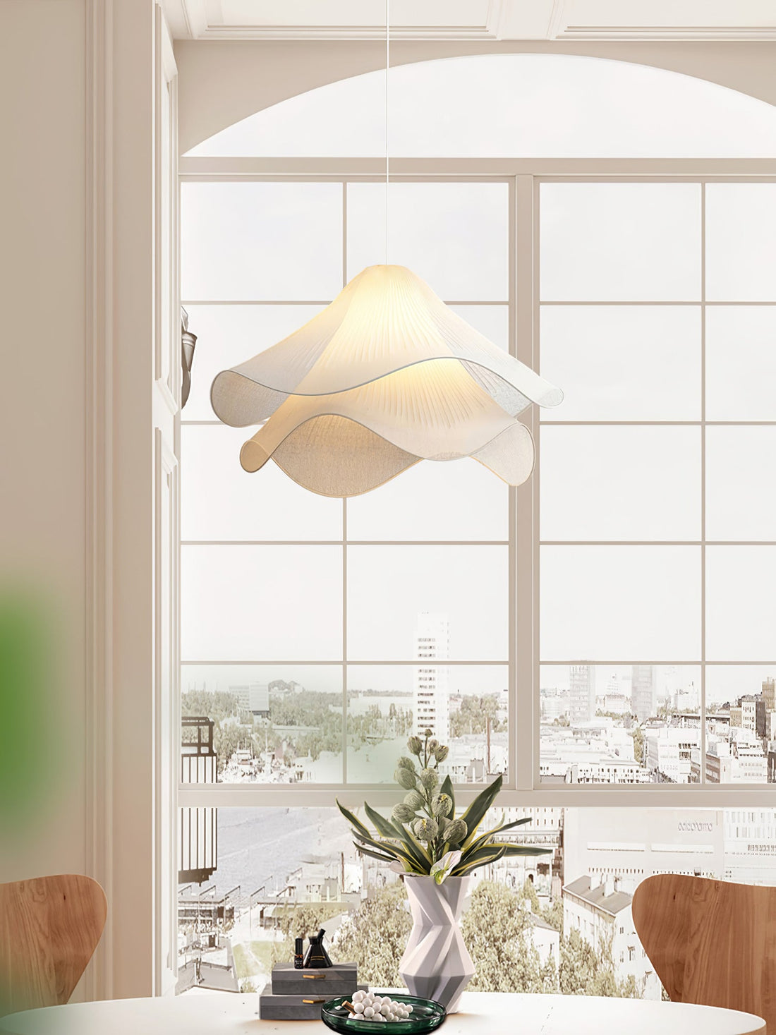 Ethereal Pleated Fabric Bloom Pendant Lamp - French Floral Design Fixture