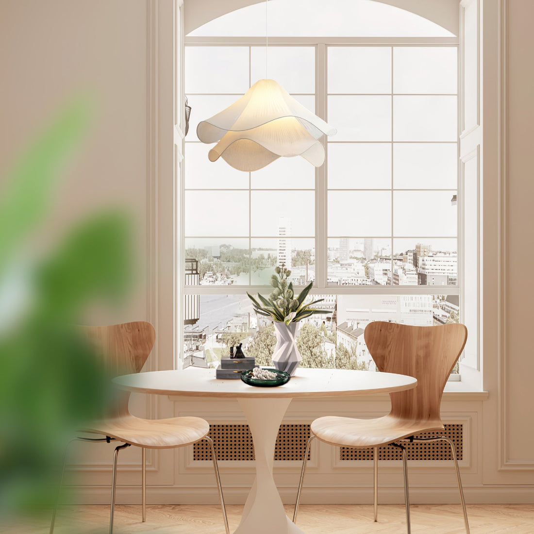 Ethereal Pleated Fabric Bloom Pendant Lamp - French Floral Design Fixture