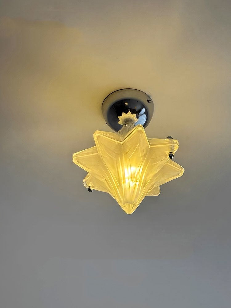 Art Deco Star Ceiling Lamp -Frosted Glass Fixture for Hallway & Entryway -Astris Ceres
