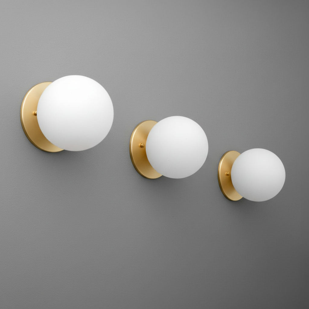 Glorica Glass Brass Wall Sconce - Frosted Globe Classic Light For Warm Ambiance