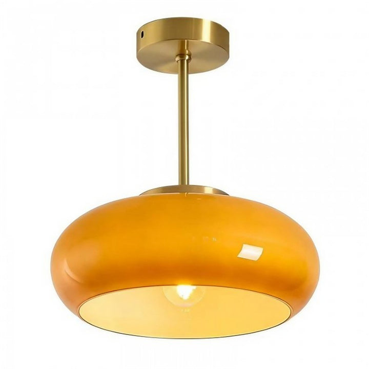 Plafonnier à disque en verre – Luminaire Bauhaus vintage en laiton pour couloir
