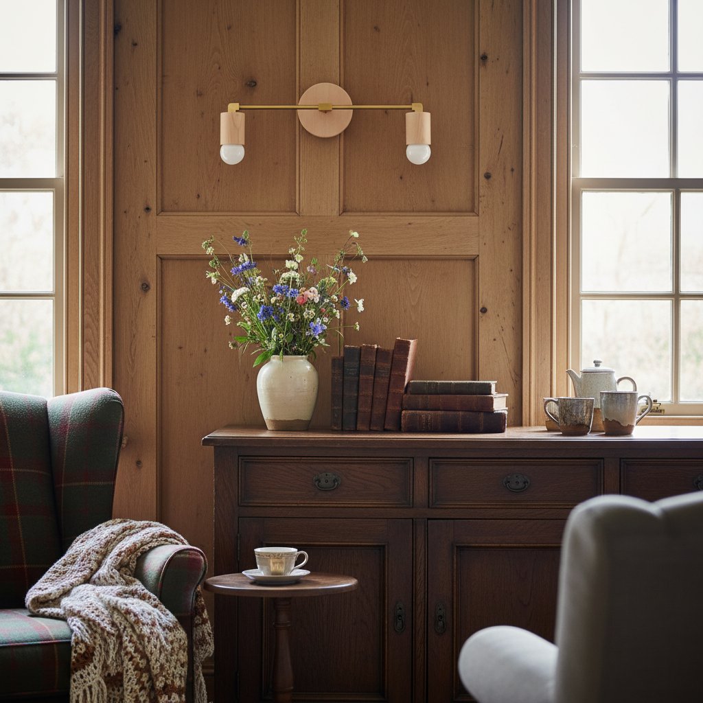 Mobilux Line Wood and Vanity Light - Bohemian Bathroom Lighting Fixture