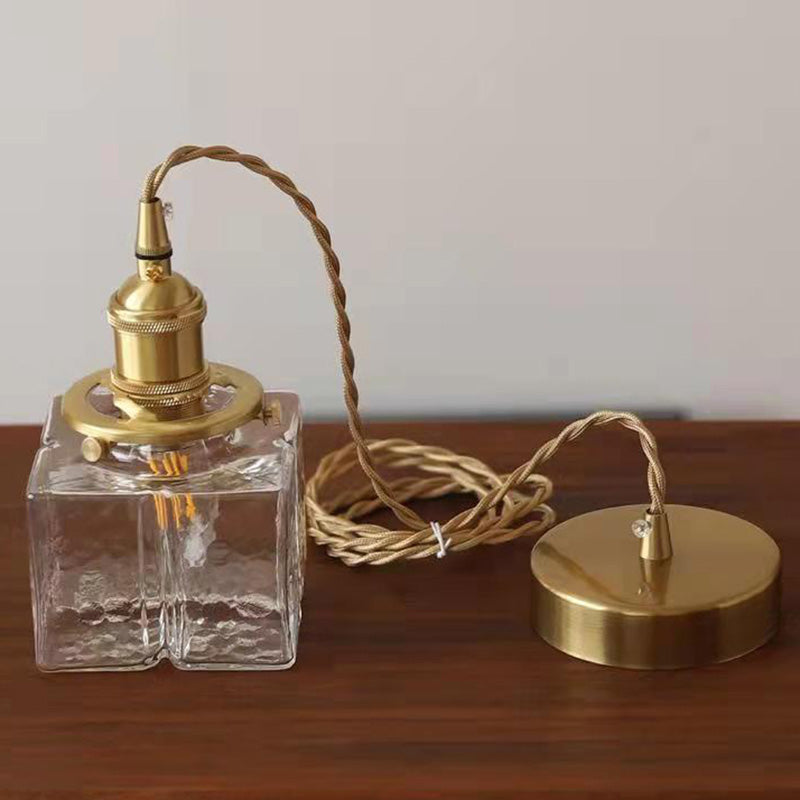 Suspension traditionnelle vintage carrée rectangulaire en verre ondulé à 1 ampoule pour salon