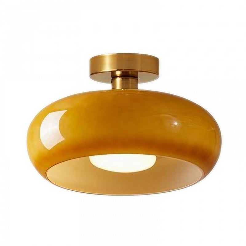 Glass Disc Ceiling Light – Vintage Brass Bauhaus Fixture for Hallway