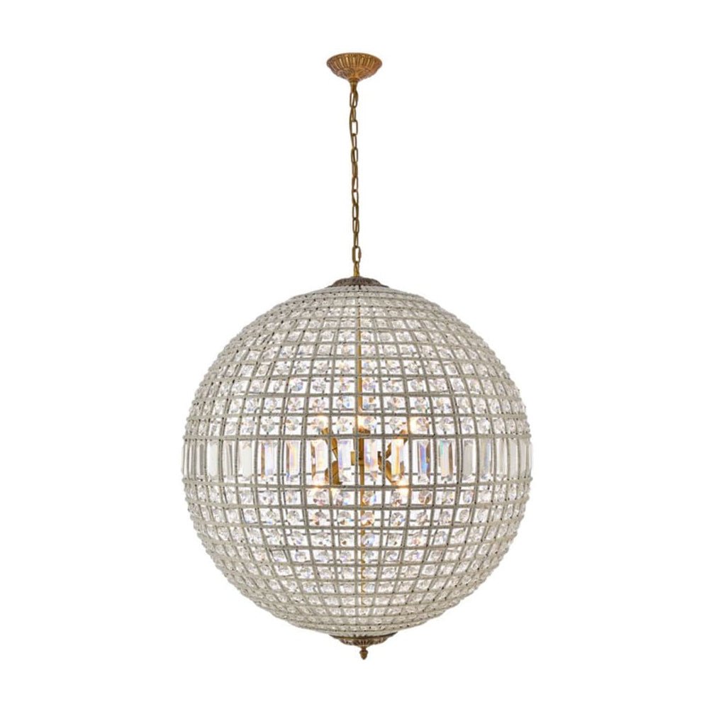 Vintage Brass Crystal Globe Chandelier for Sophisticated Lighting