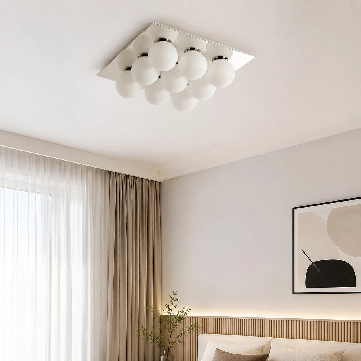 Gallery image: bedroom installation scene showing ceiling scale.