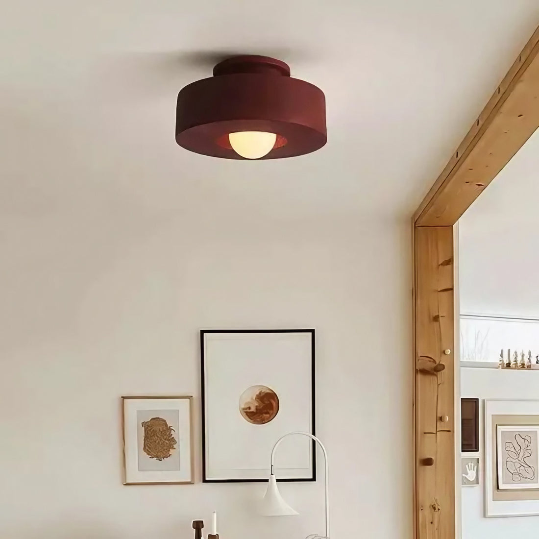 Plafonnier rond en résine – Style rétro Wabi Sabi pour intérieurs apaisants