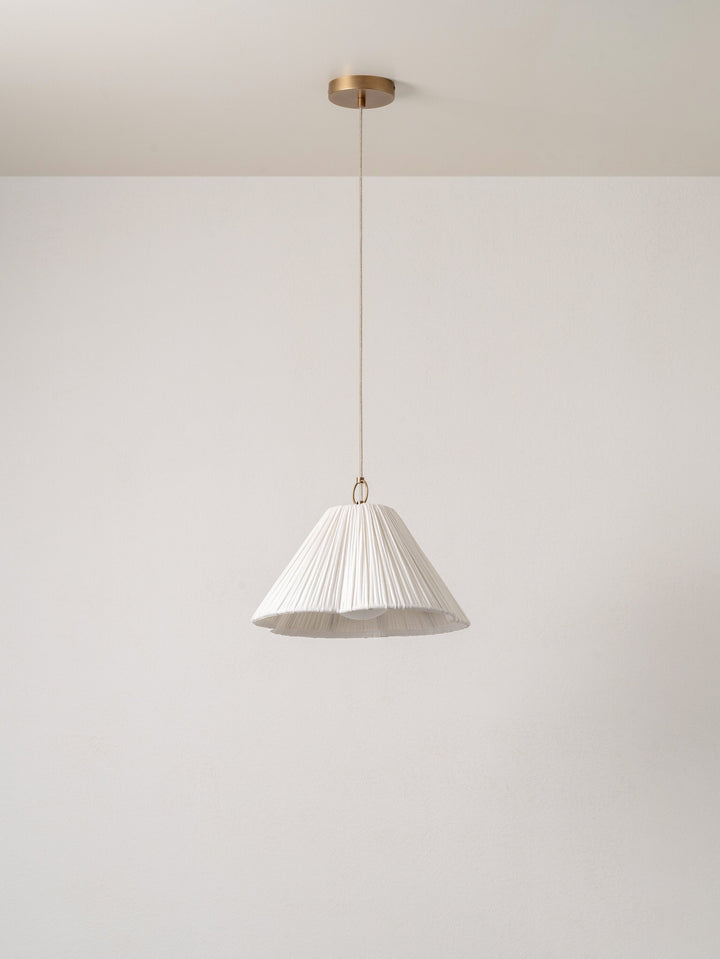 Lindi - Small Aged Brass and Linen Scalloped Pendant Light