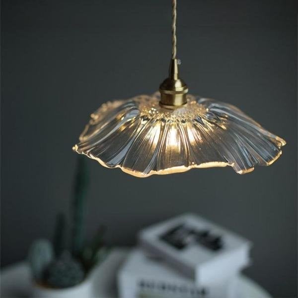 Retro Lotus Glass Pendant Light For bedroom
