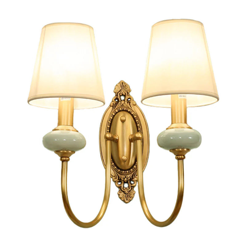 Classic Fabric Shade Sconce-Ceramic Wall Light for Hallway or Bedroom