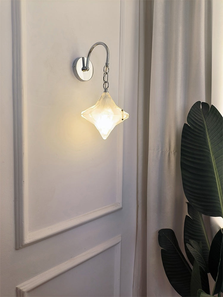 Art Deco Star Wall Sconce - Frosted Glass Light for Hallway - Astris Selene