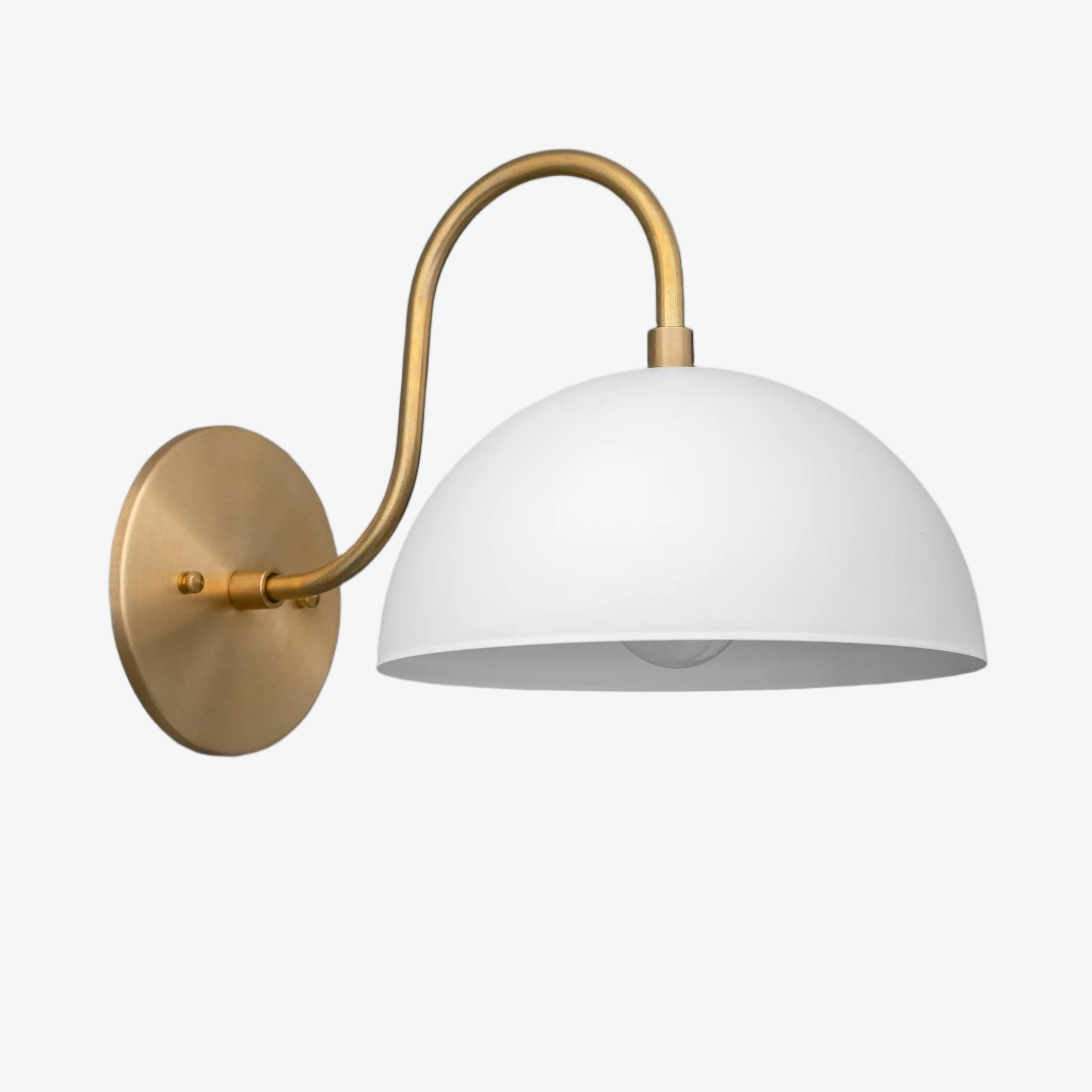 Curva Metal  Industrial Wall Sconce - Curved Brass Arm - Hammered Dome Light Fixture