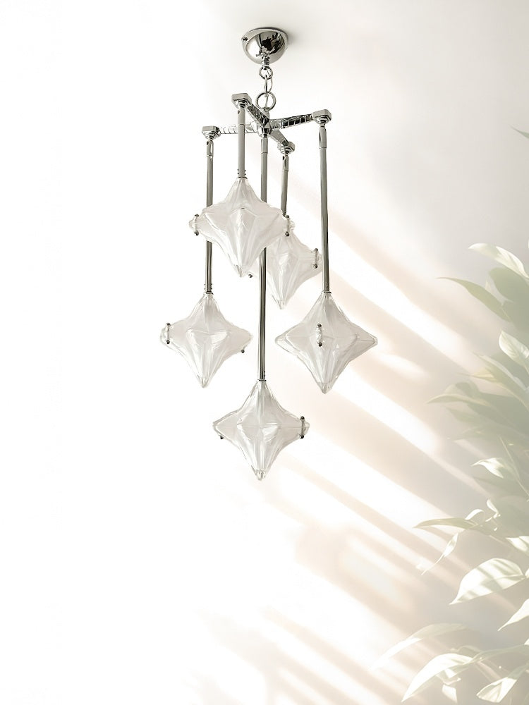 Art Deco Astris Star Chandelier -Frosted Glass Deco Fixture for Dining Room