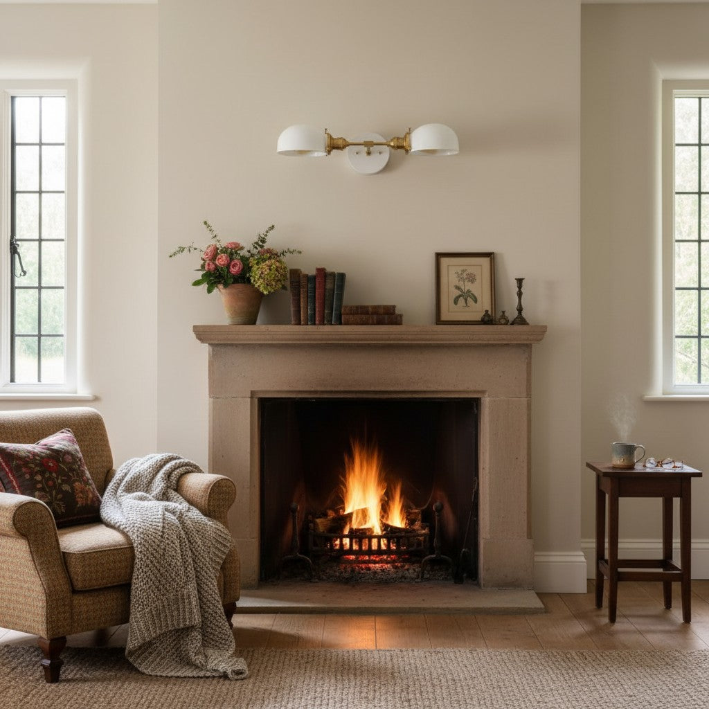 Ornato Luxe Mid-Century Vanity Light - Brass Bathroom Fixture with Opal Glass