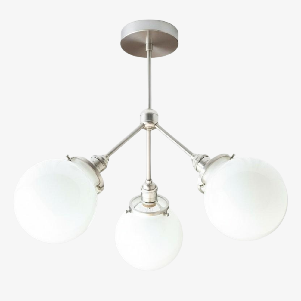 Glorica Glass Chandelier - Brass Globe Ceiling Light with Opal Shade