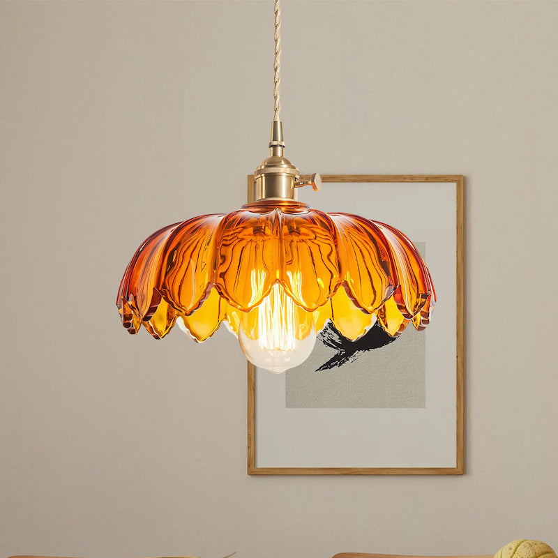 Glass Petal Pendant Lamp – Rustic Style Flower Design Light
