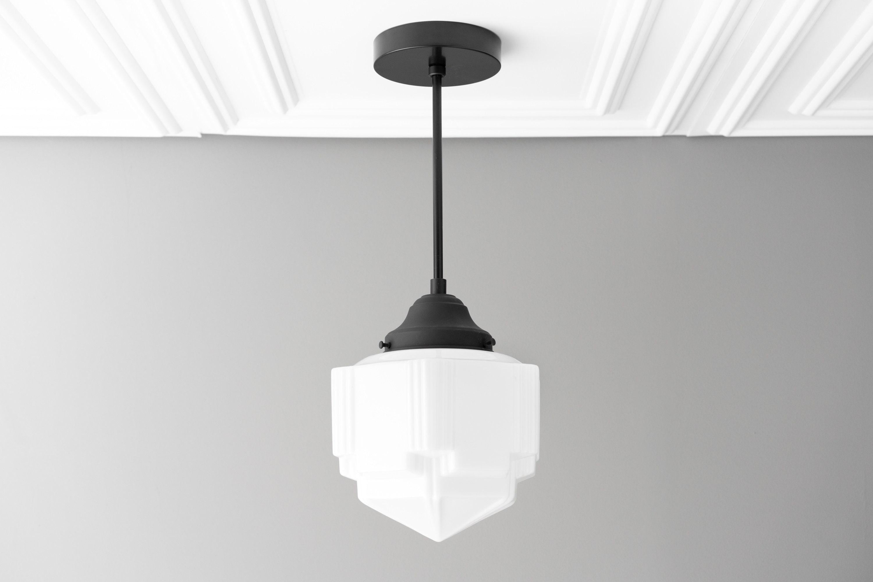 Geotower Glass Modern Pendant Light - Skyscraper Design - Brass or Black or Nickel Finish