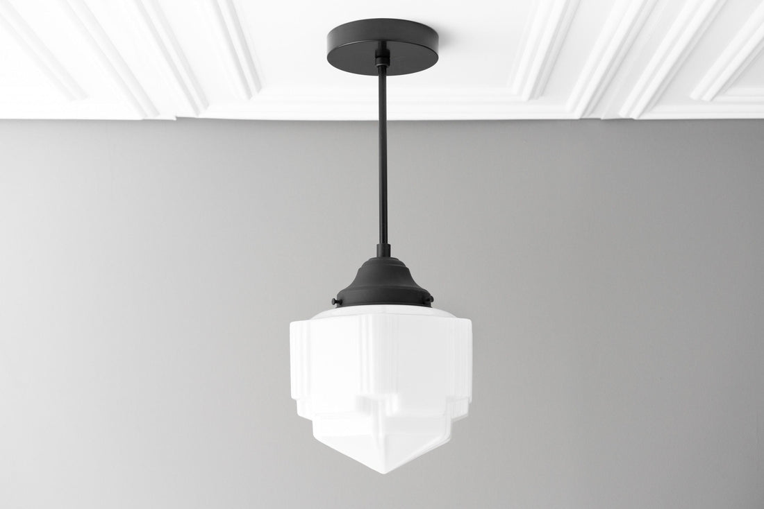 Geotower Glass Modern Pendant Light - Skyscraper Design - Brass or Black or Nickel Finish