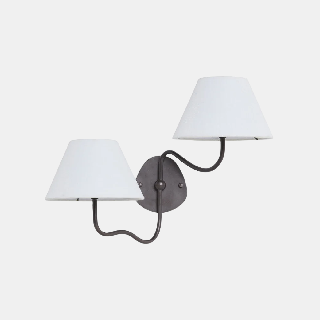 Kulo Fabric Wall Light-Modern Double Arm Linen Wall Sconce for Living Room