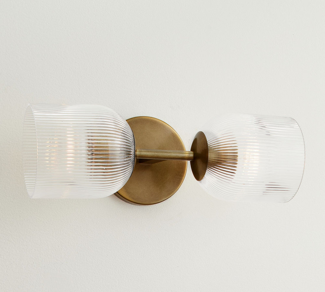 Applique Bravira en verre strié – Applique murale en métal avec abat-jour en verre transparent